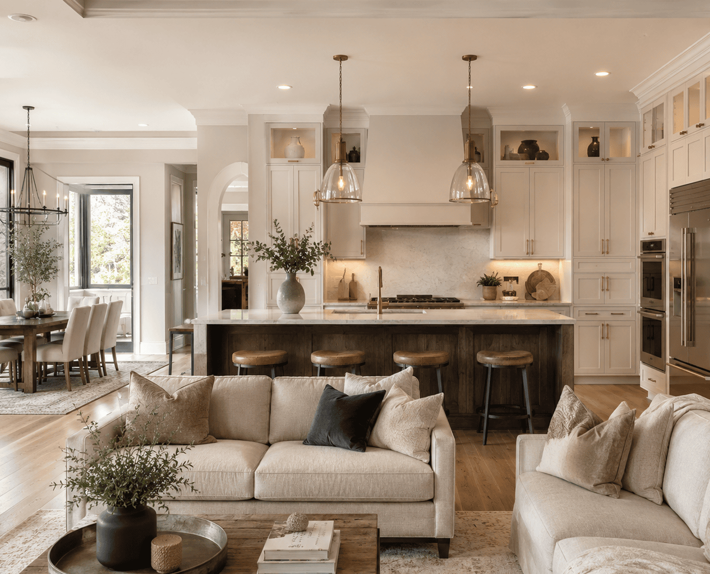 Bright luxury whole-home renovation with an open kitchen and living area